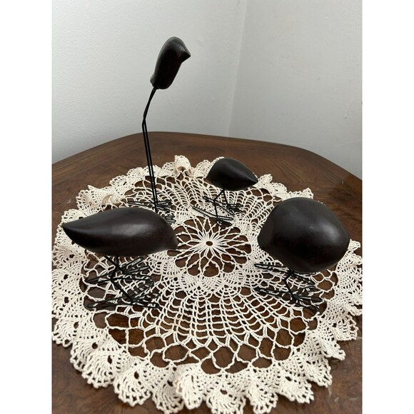 Ikea Fiskelage Wooden Bird Sculpture Set of 4 On Wire Legs - Picture 3 of 3